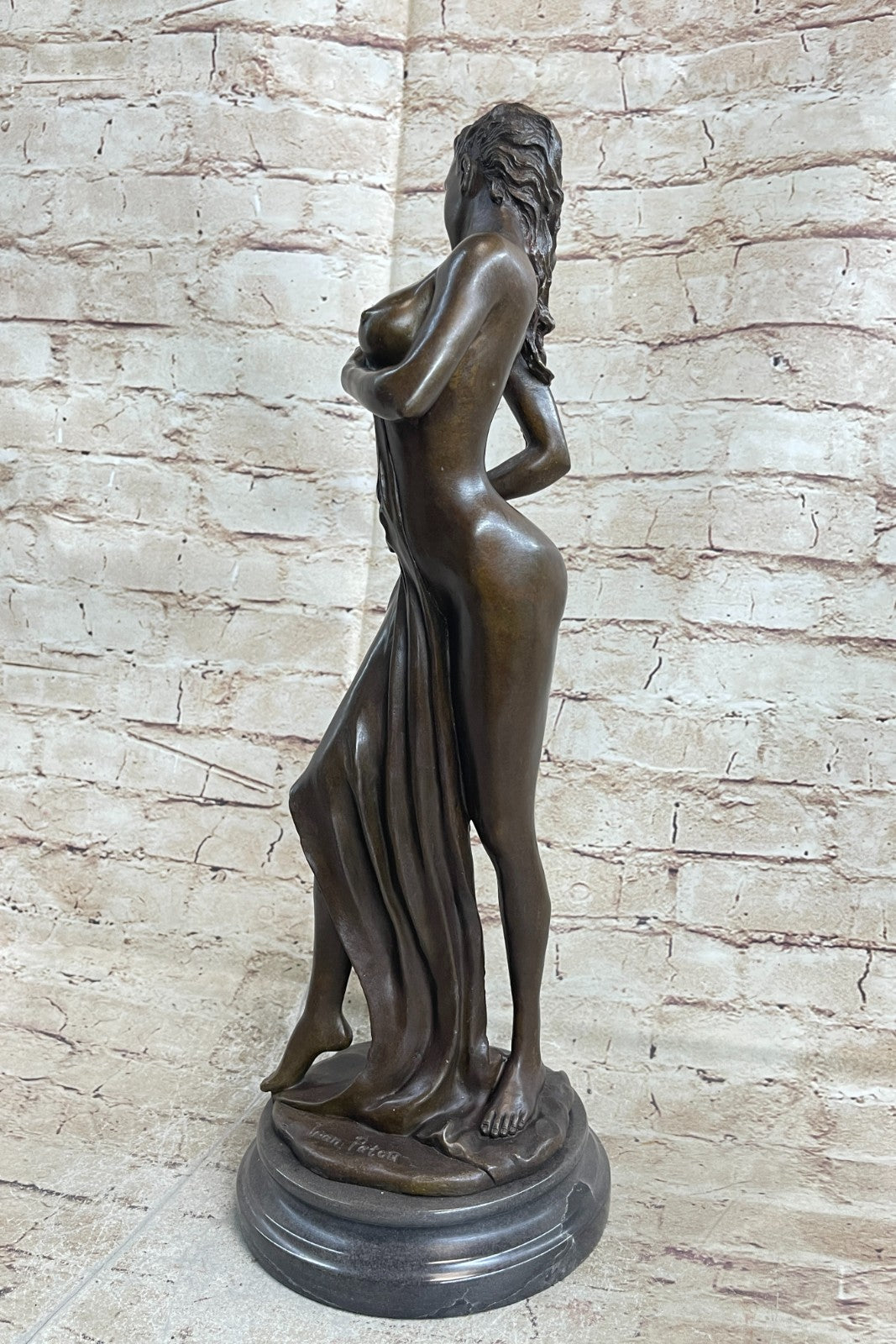 19" Tall Semi Nude Sexy Woman Girl Female Lady Bronze Sculpture Marble Base Figure