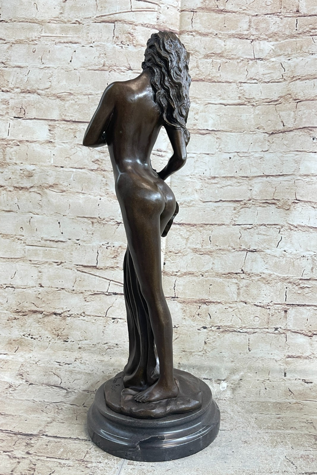 19" Tall Semi Nude Sexy Woman Girl Female Lady Bronze Sculpture Marble Base Figure