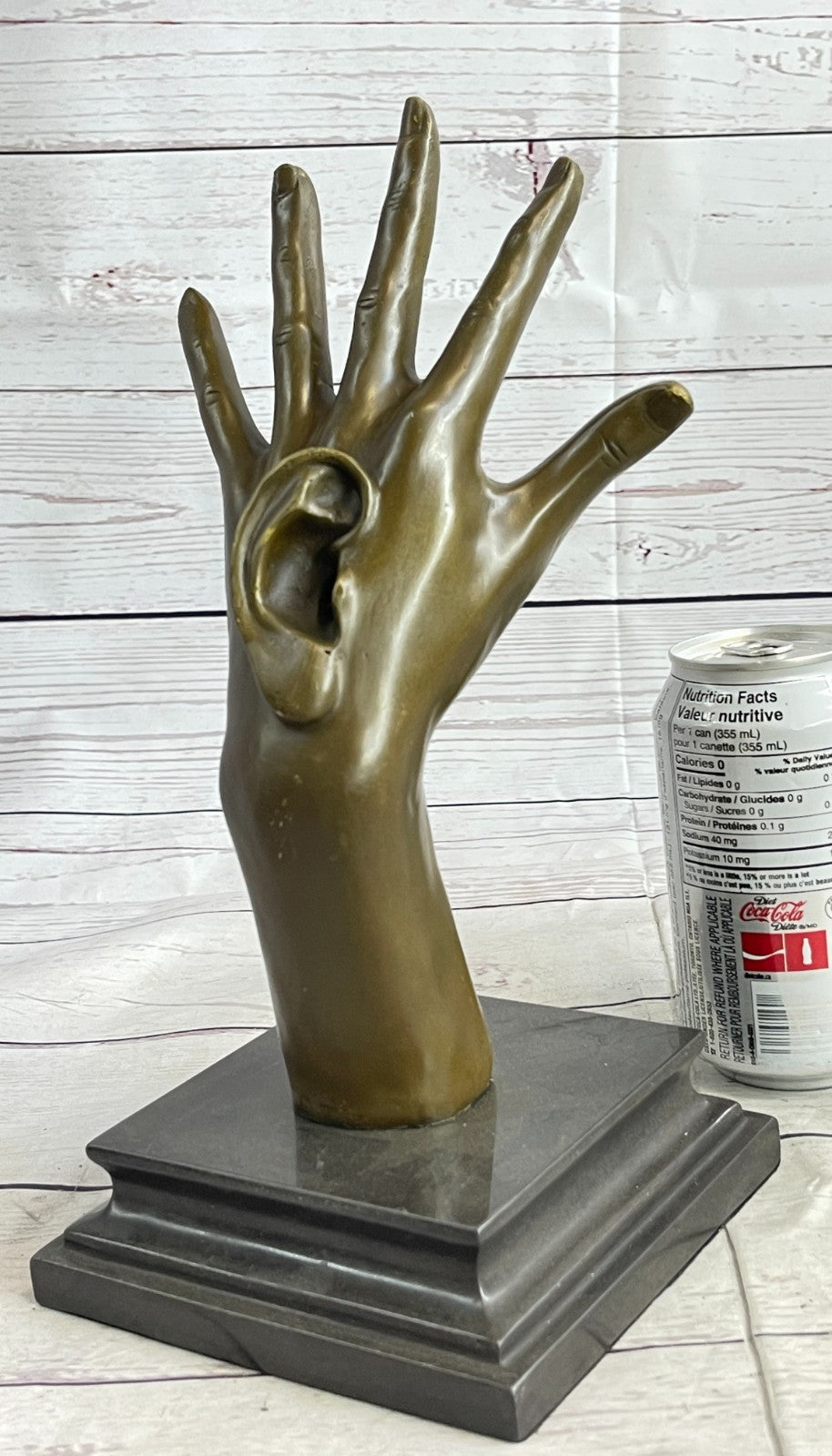 Handcrafted Detailed abstract Modern art Hand with Ear Bronze Sculpture Statue