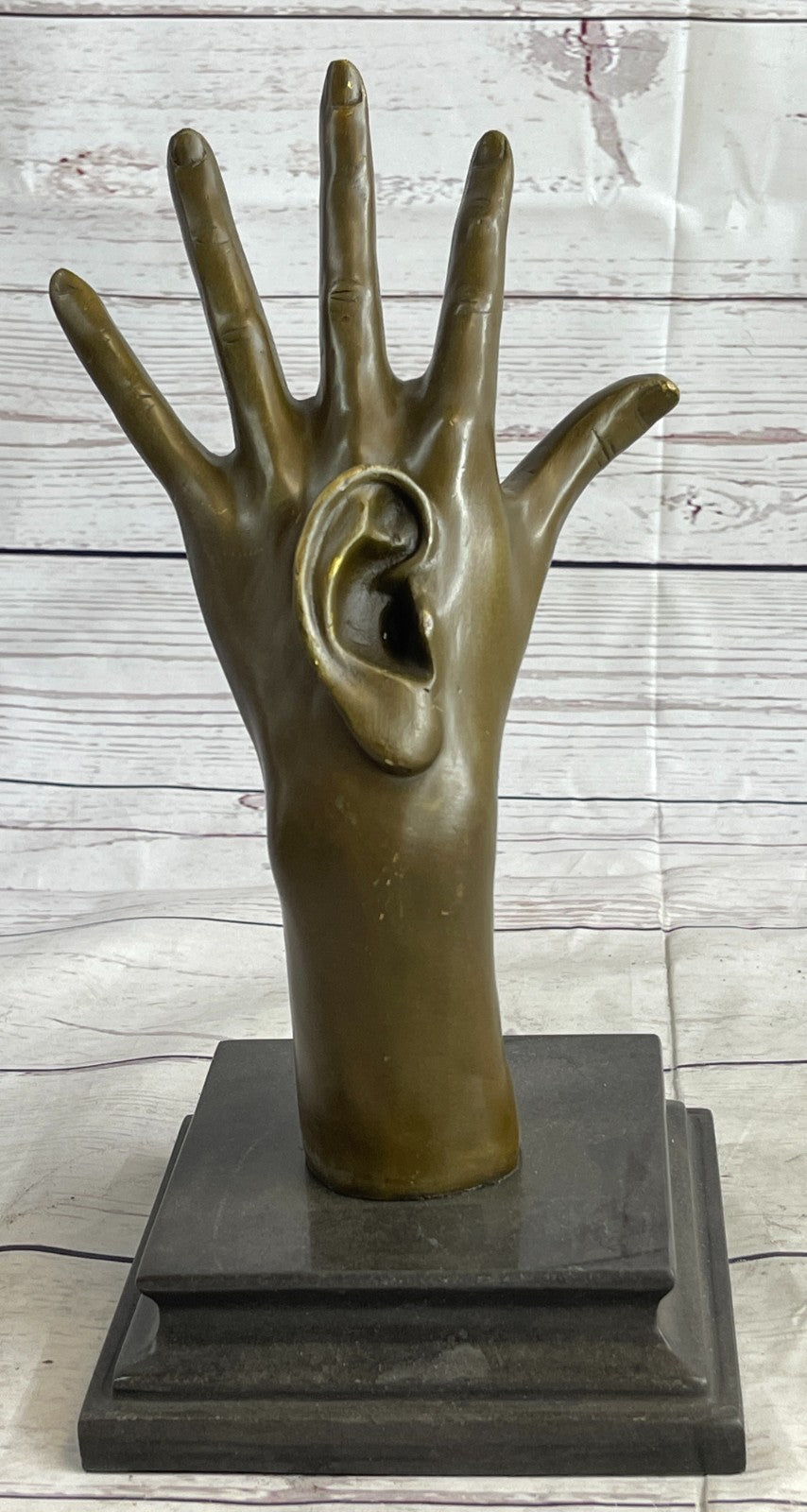 Handcrafted Detailed abstract Modern art Hand with Ear Bronze Sculpture Statue