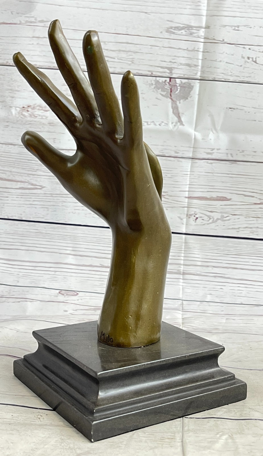 Handcrafted Detailed abstract Modern art Hand with Ear Bronze Sculpture Statue