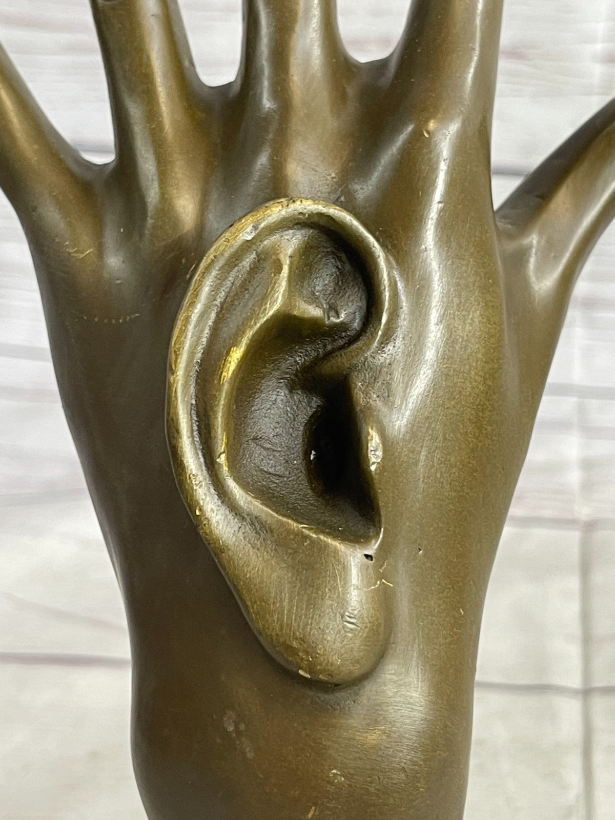 Handcrafted Detailed abstract Modern art Hand with Ear Bronze Sculpture Statue