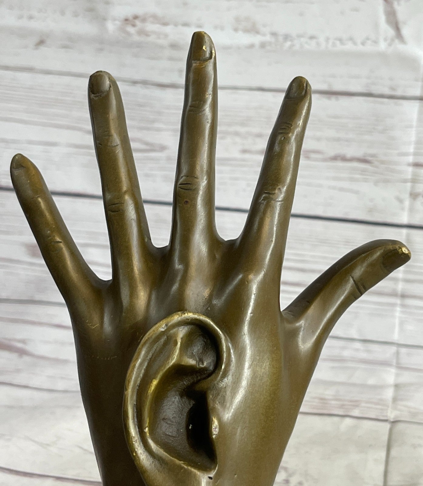 Handcrafted Detailed abstract Modern art Hand with Ear Bronze Sculpture Statue