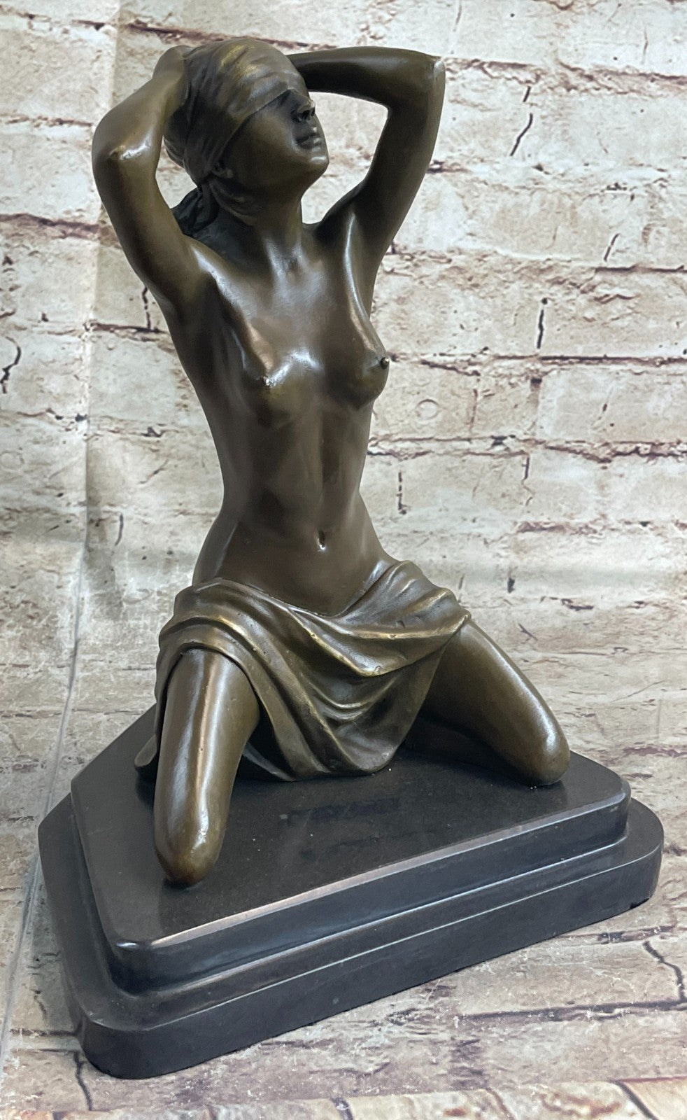 Abstract Modern Art Nude Girl Captive Bronze Sculpture Marble Base Statue Figure
