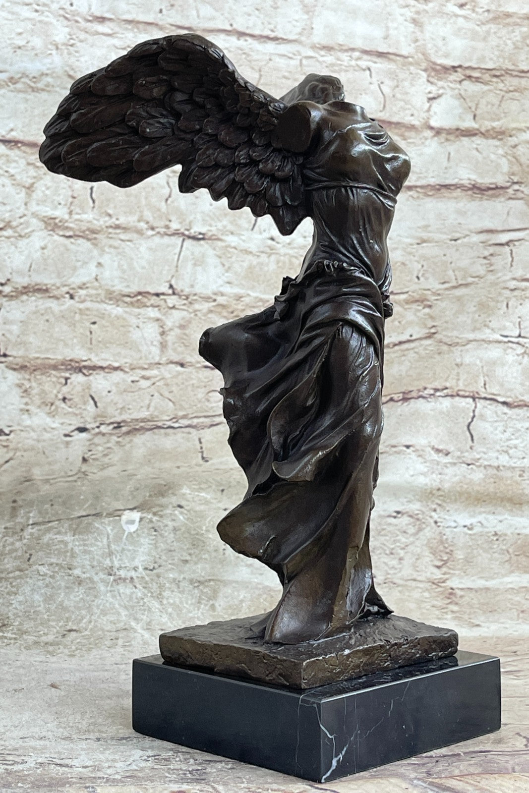 Nike Paris Louvre Winged Victory Athena 25" Bronze Marble Statue Sculpture Art