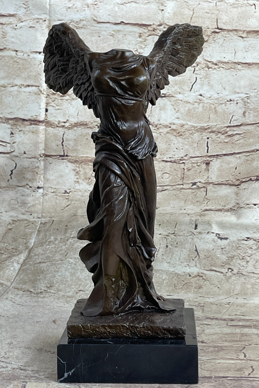 Nike Paris Louvre Winged Victory Athena 25" Bronze Marble Statue Sculpture Art