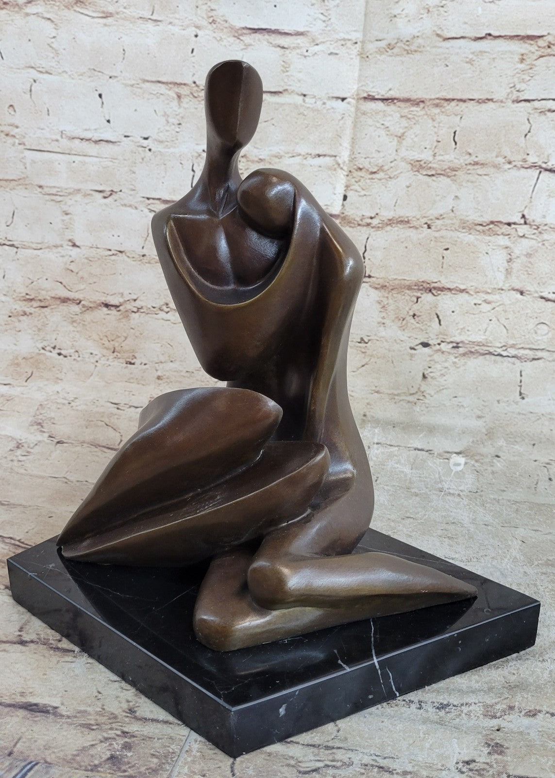 100% Solid Bronze Abstract Couple Holding Each Other by Lost Wax Method Figurine Art
