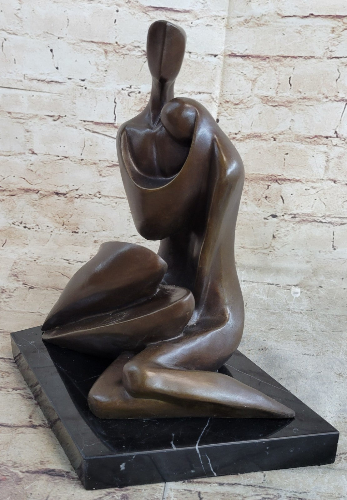 100% Solid Bronze Abstract Couple Holding Each Other by Lost Wax Method Figurine Art