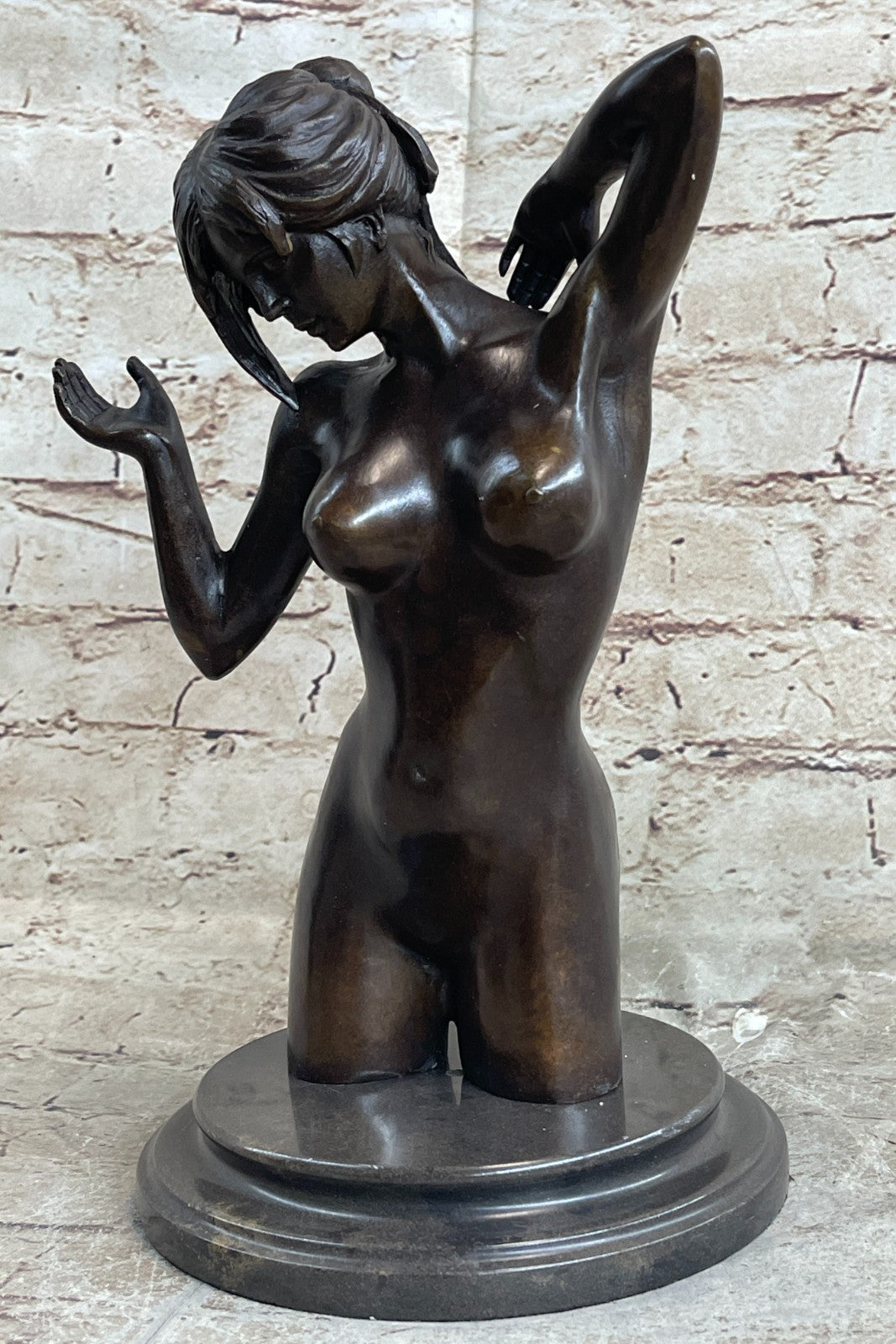 Vintage Classic Nude Female Portrait Bust Bronze Marble Statue Sculpture Figure