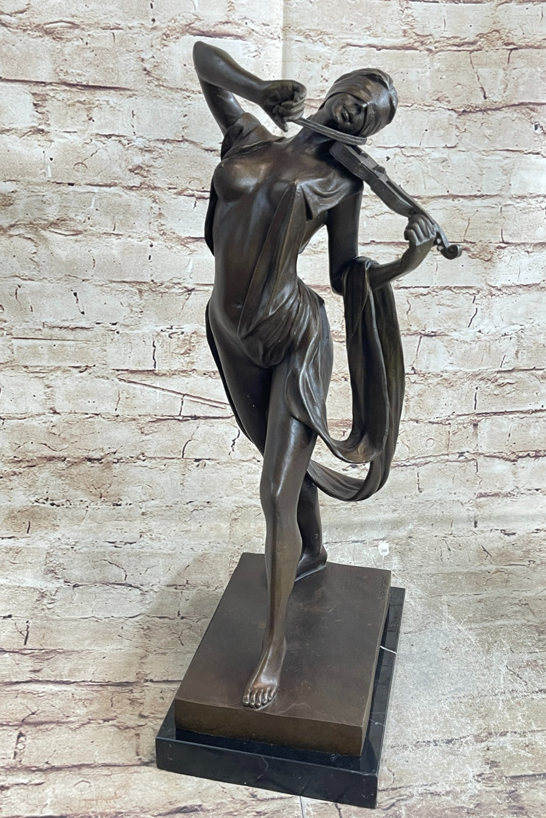 Abstract Modern Gift Female Musician Nude Violin Player Bronze Marble Sculpture