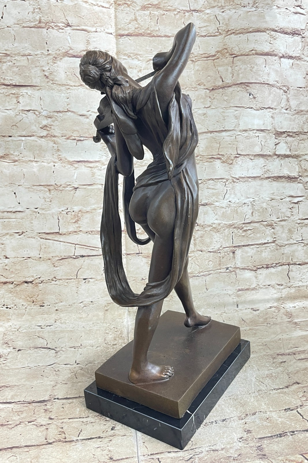 Abstract Modern Gift Female Musician Nude Violin Player Bronze Marble Sculpture