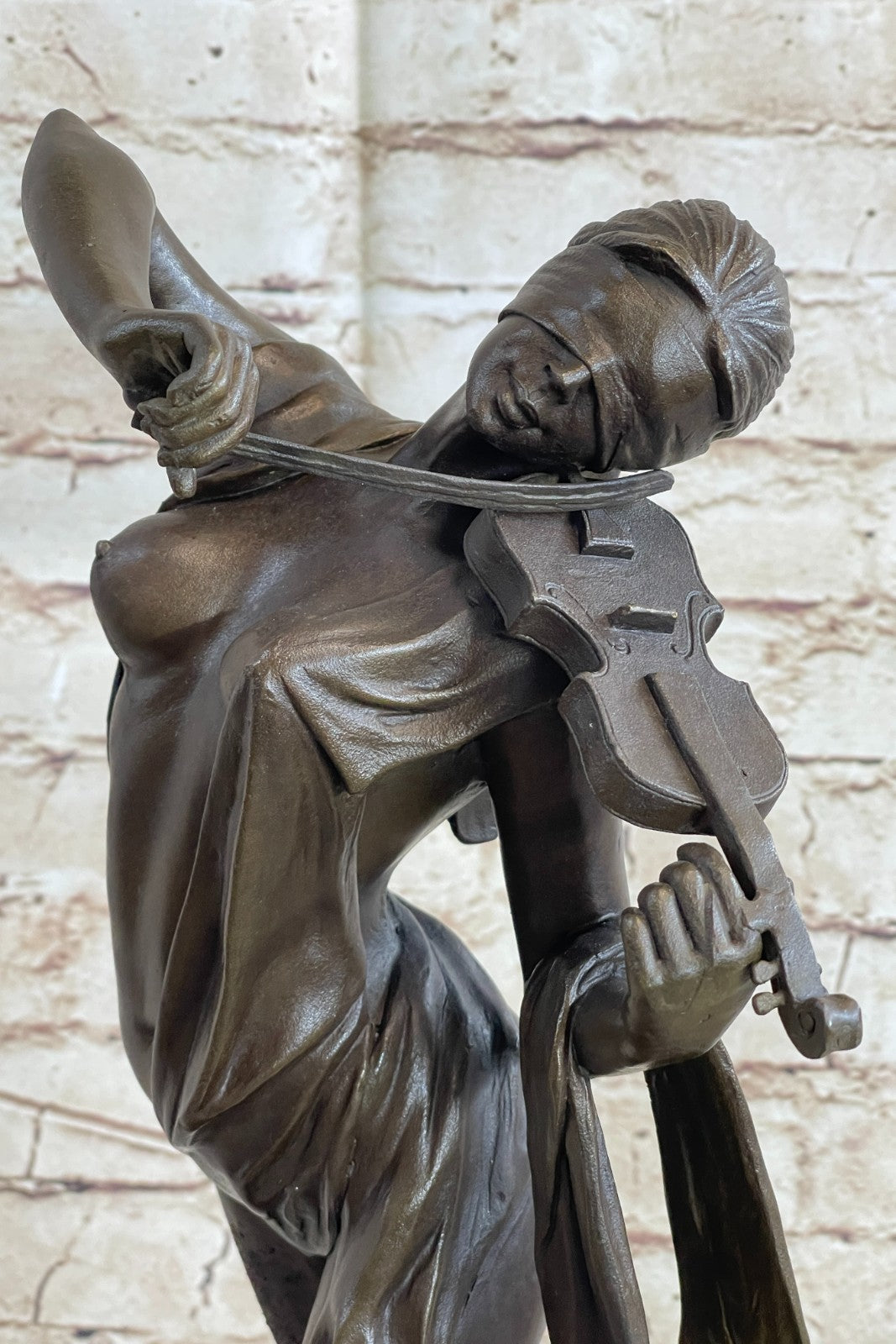Abstract Modern Gift Female Musician Nude Violin Player Bronze Marble Sculpture