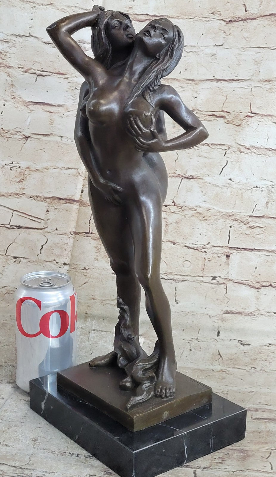 100% Solid Genuine Bronze Nude Naked Sculpture Marble Figure Artwork