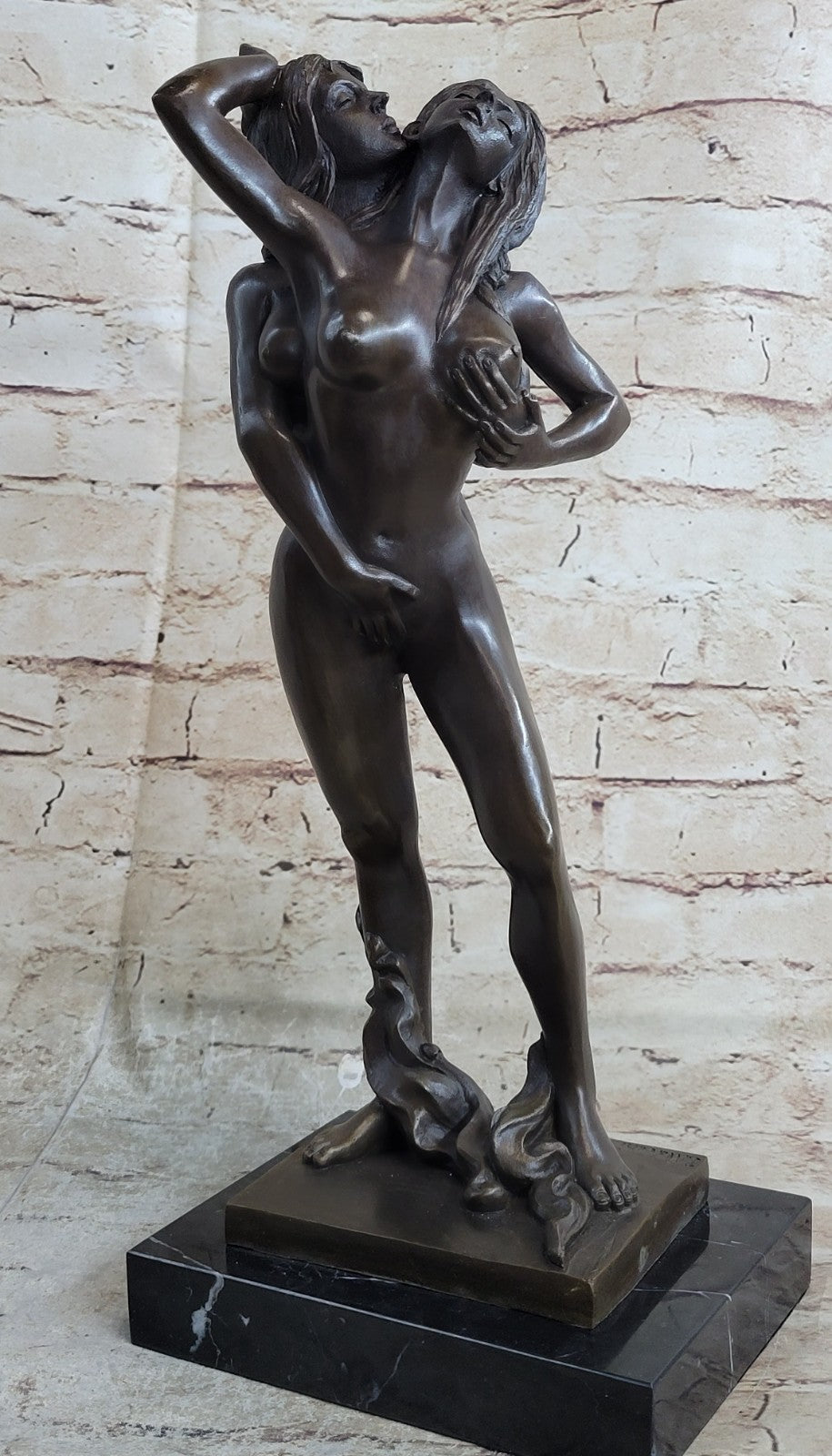 100% Solid Genuine Bronze Nude Naked Sculpture Marble Figure Artwork