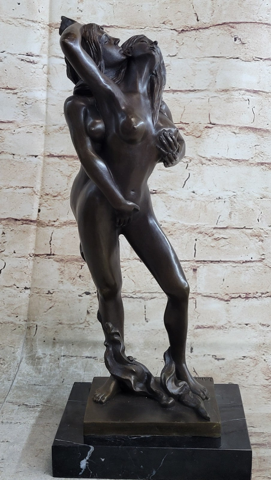 100% Solid Genuine Bronze Nude Naked Sculpture Marble Figure Artwork