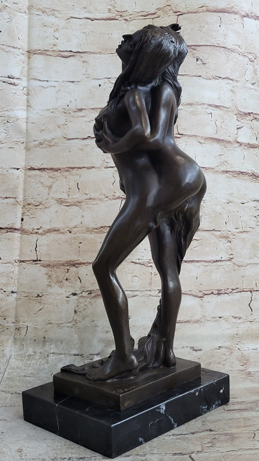 100% Solid Genuine Bronze Nude Naked Sculpture Marble Figure Artwork
