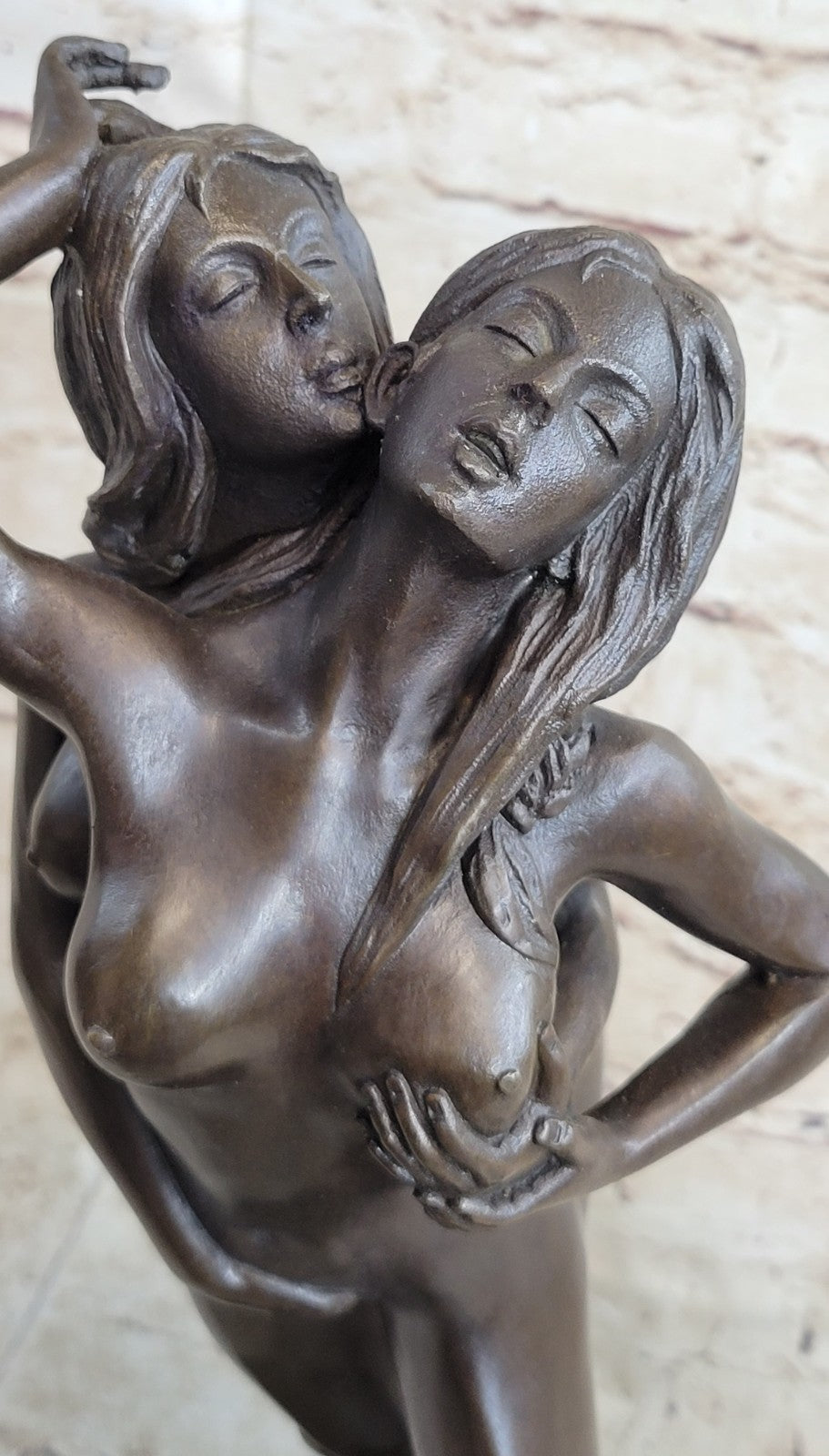 100% Solid Genuine Bronze Nude Naked Sculpture Marble Figure Artwork
