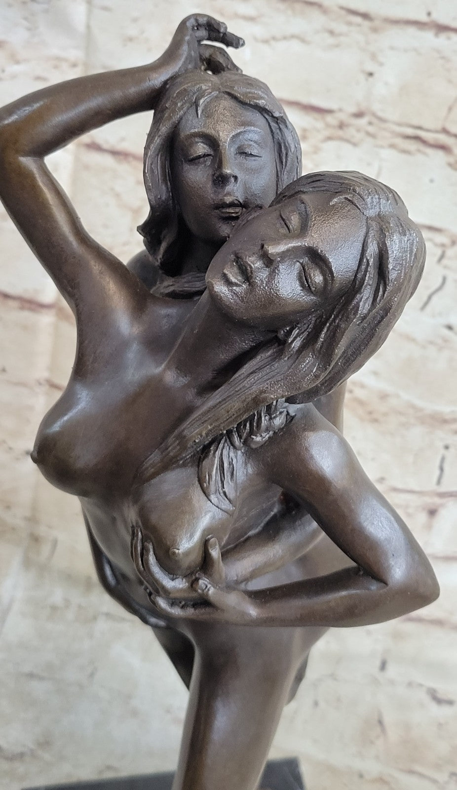 100% Solid Genuine Bronze Nude Naked Sculpture Marble Figure Artwork