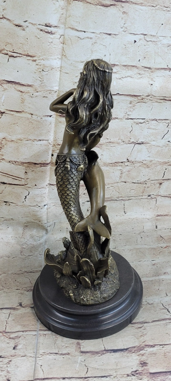 Art Deco/Nouveau Fantasy Artwork Nude solid Bronze Sculpture Mermaid and Dolphin