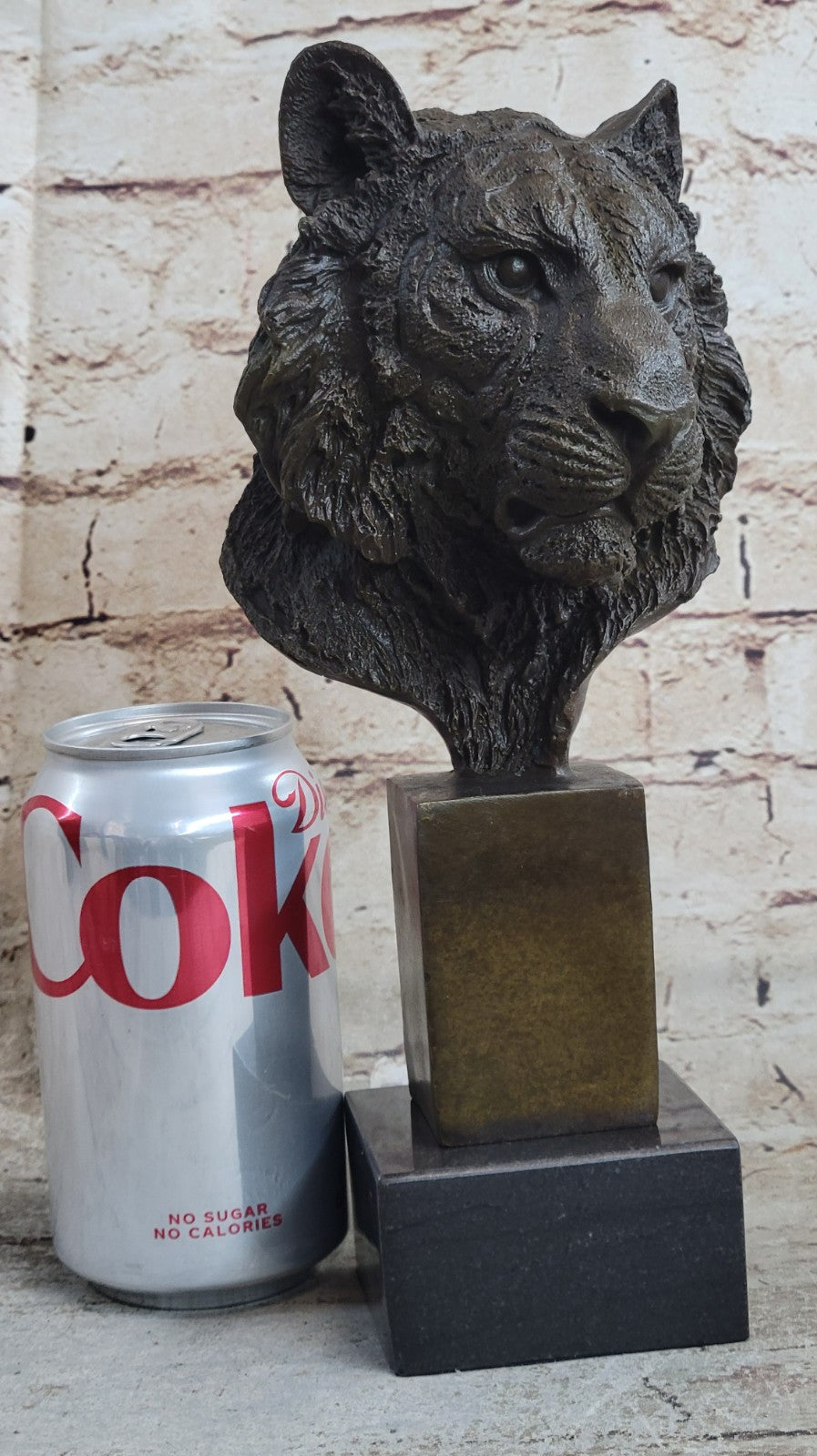 10" Western Art Deco Bronze lions Lion Puma Mountain Cat Bust Sculpture Figurine