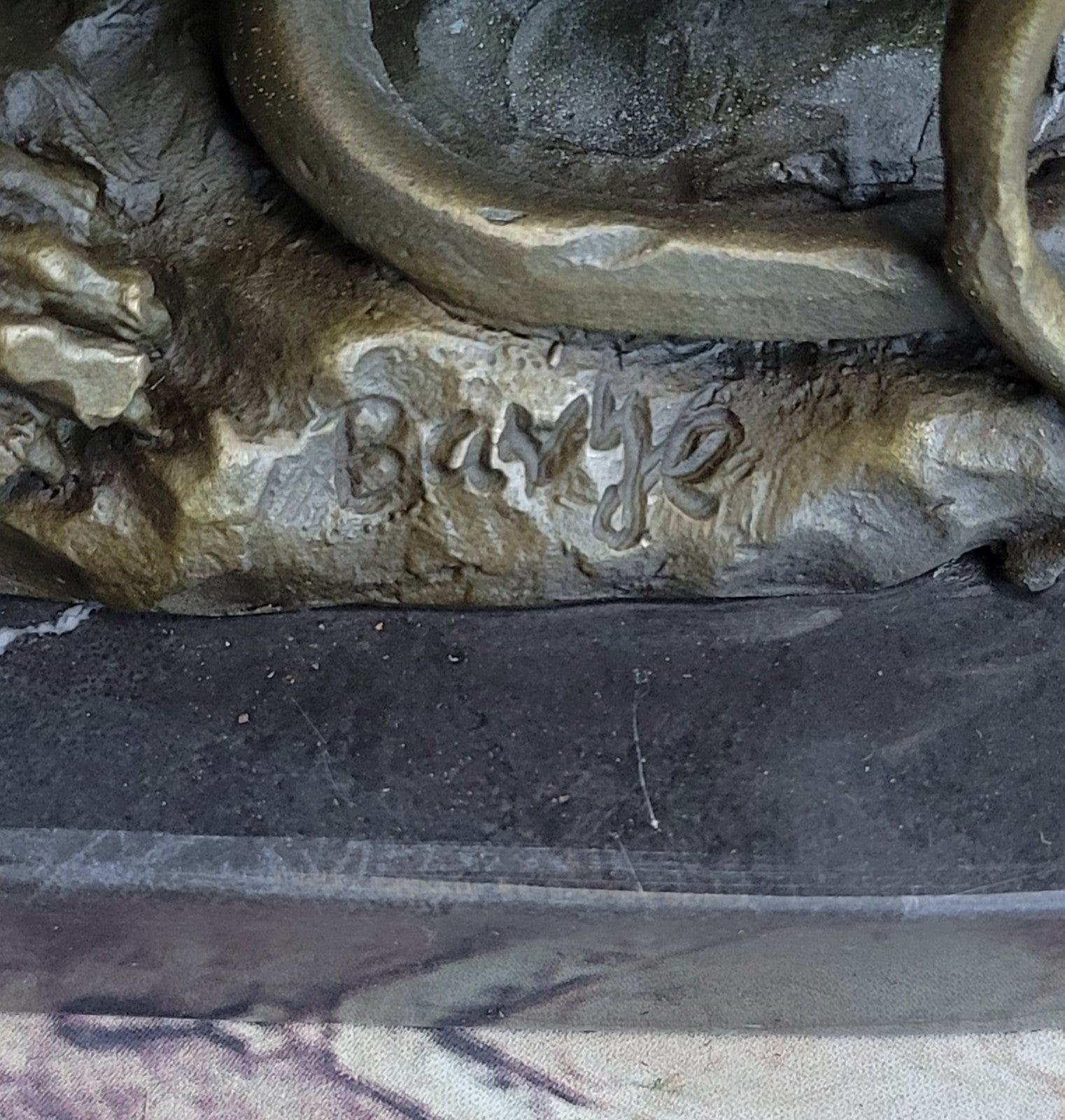 Signed Barye Snake and Lion Bronze Marble Sculpture Statue Figurine Art Deco
