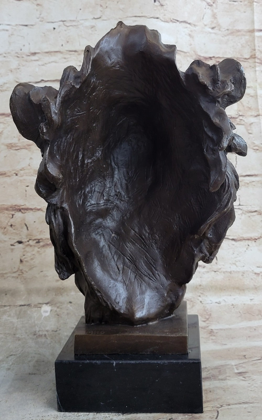 Hot Cast Signed Bronze Royal Lion Statue Sculpture Bust Marble Base Figurine Art