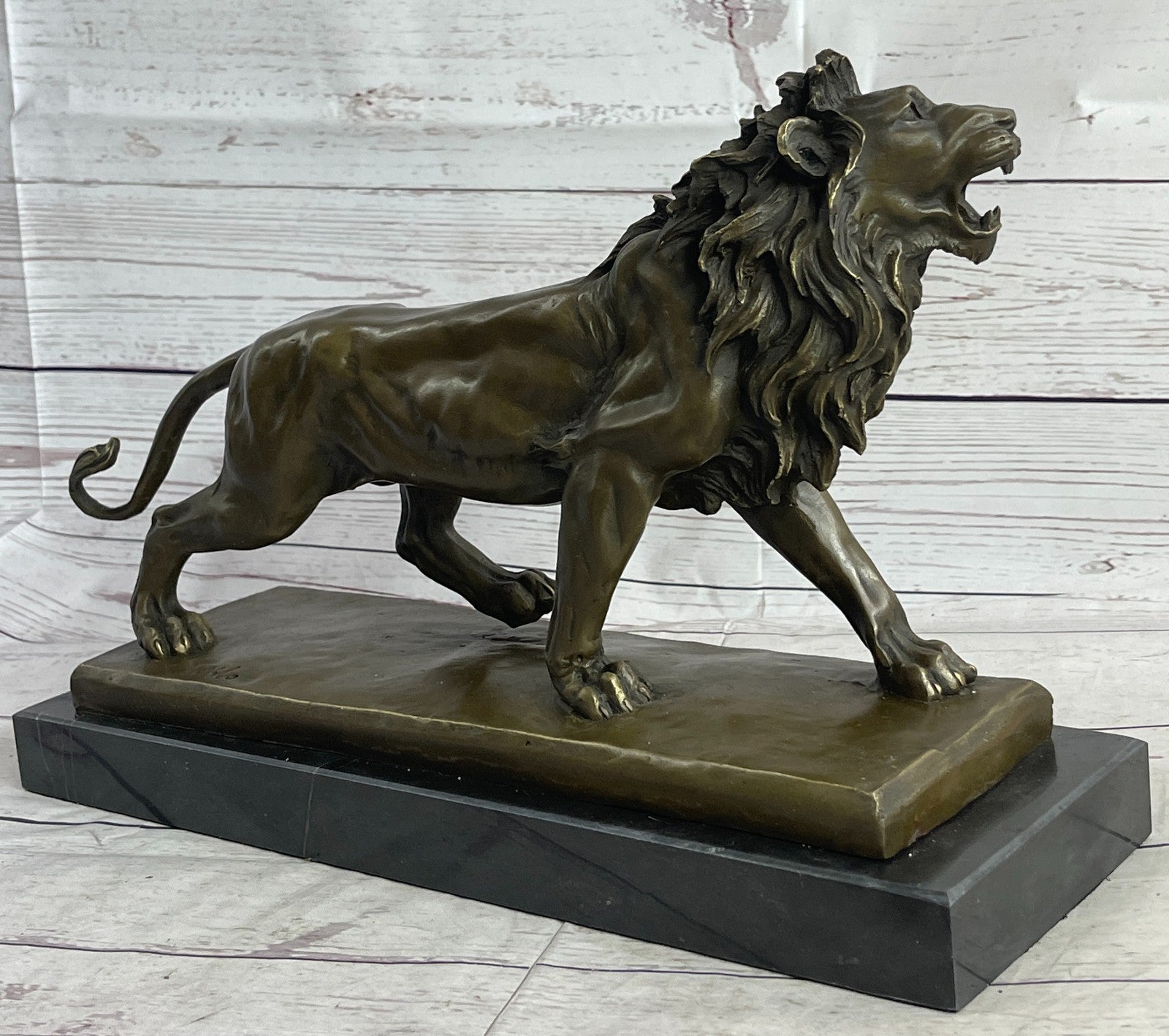 Art Figurine Deco Bronze Copper & Marble Foo Dog Lion Statue Artwork Sculpture