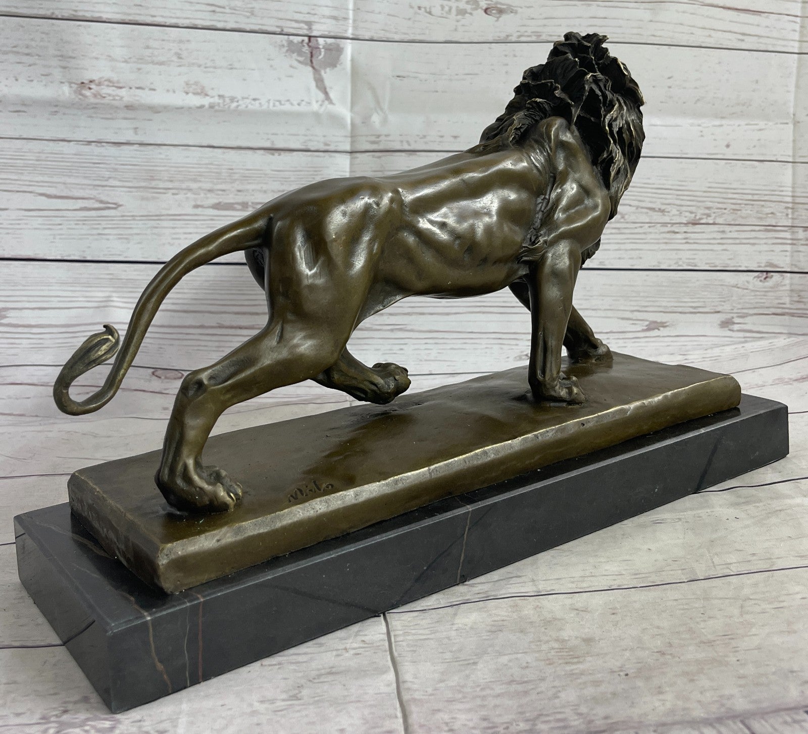 Art Figurine Deco Bronze Copper & Marble Foo Dog Lion Statue Artwork Sculpture