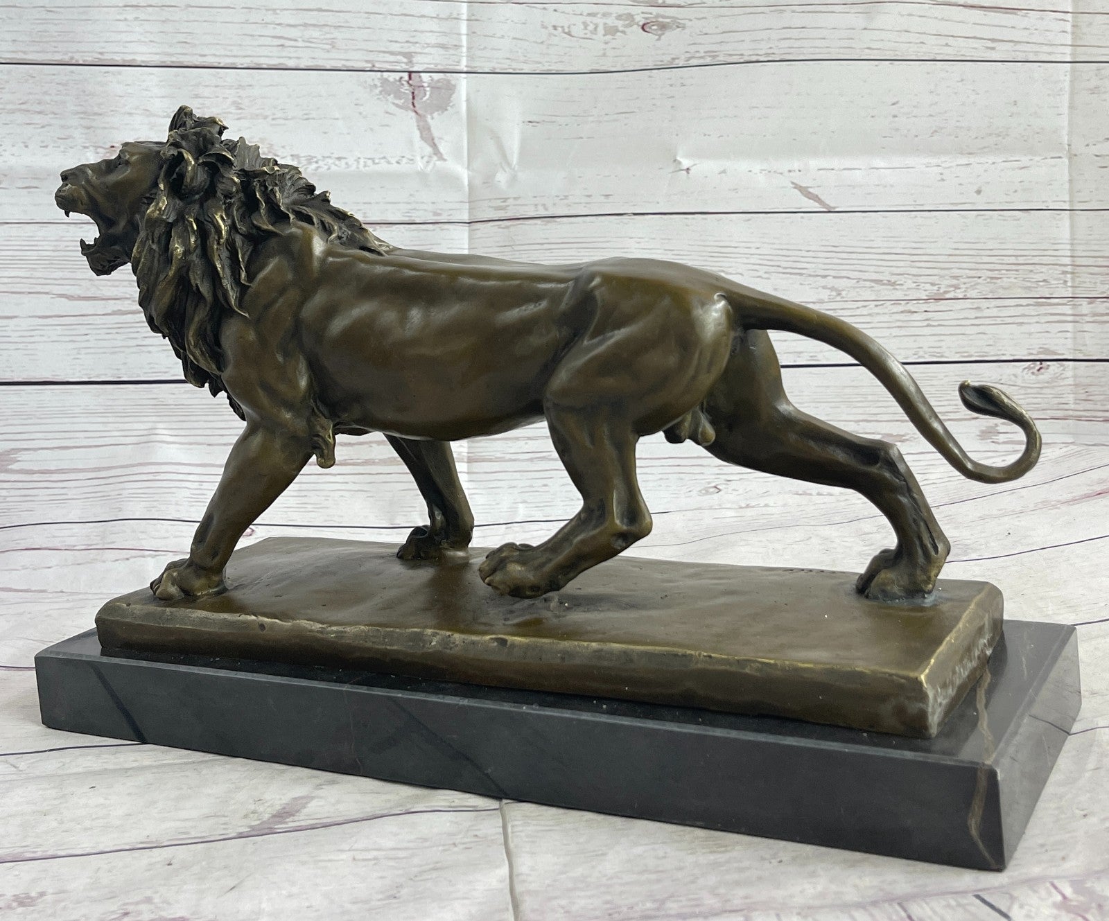 Art Figurine Deco Bronze Copper & Marble Foo Dog Lion Statue Artwork Sculpture