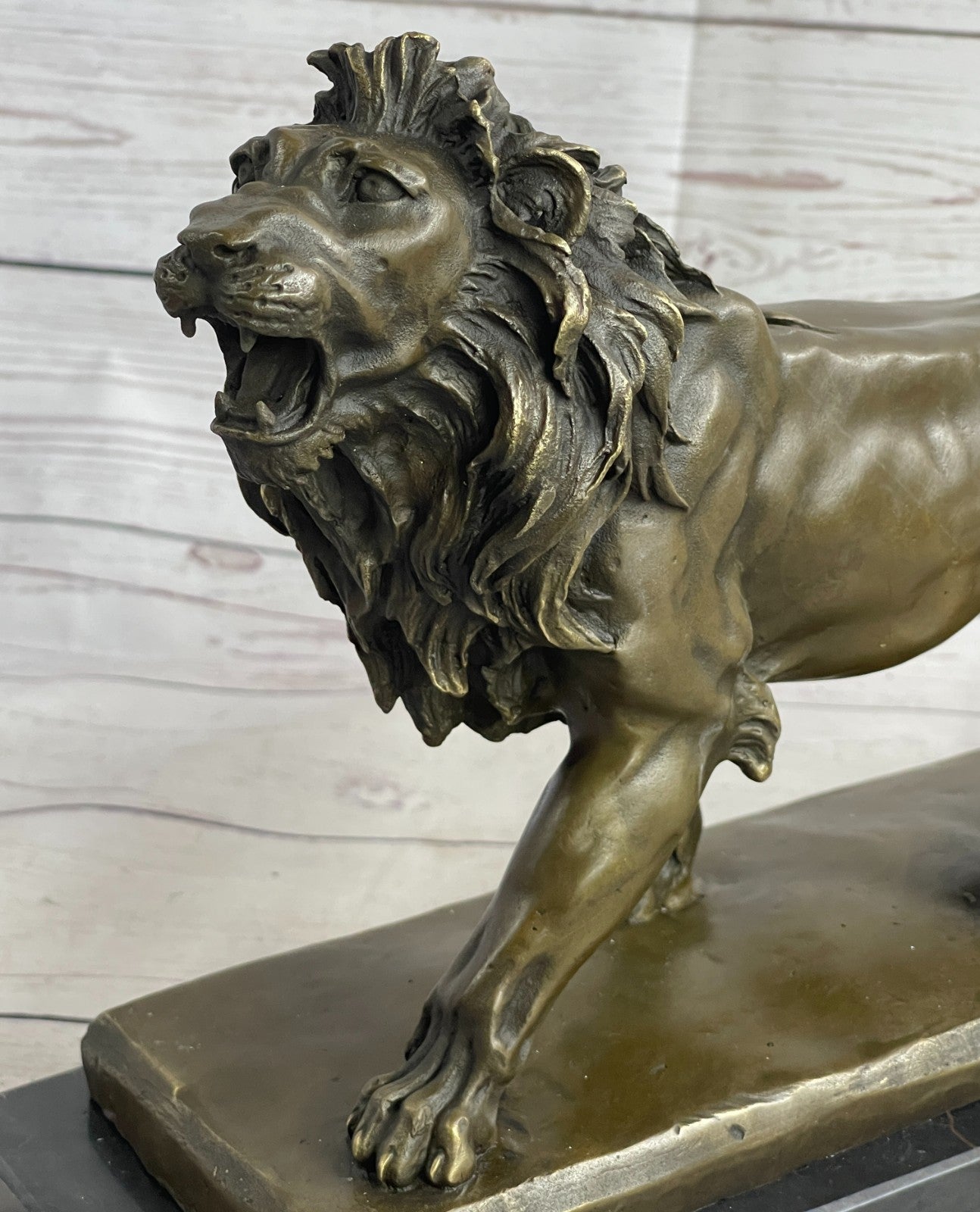 Art Figurine Deco Bronze Copper & Marble Foo Dog Lion Statue Artwork Sculpture
