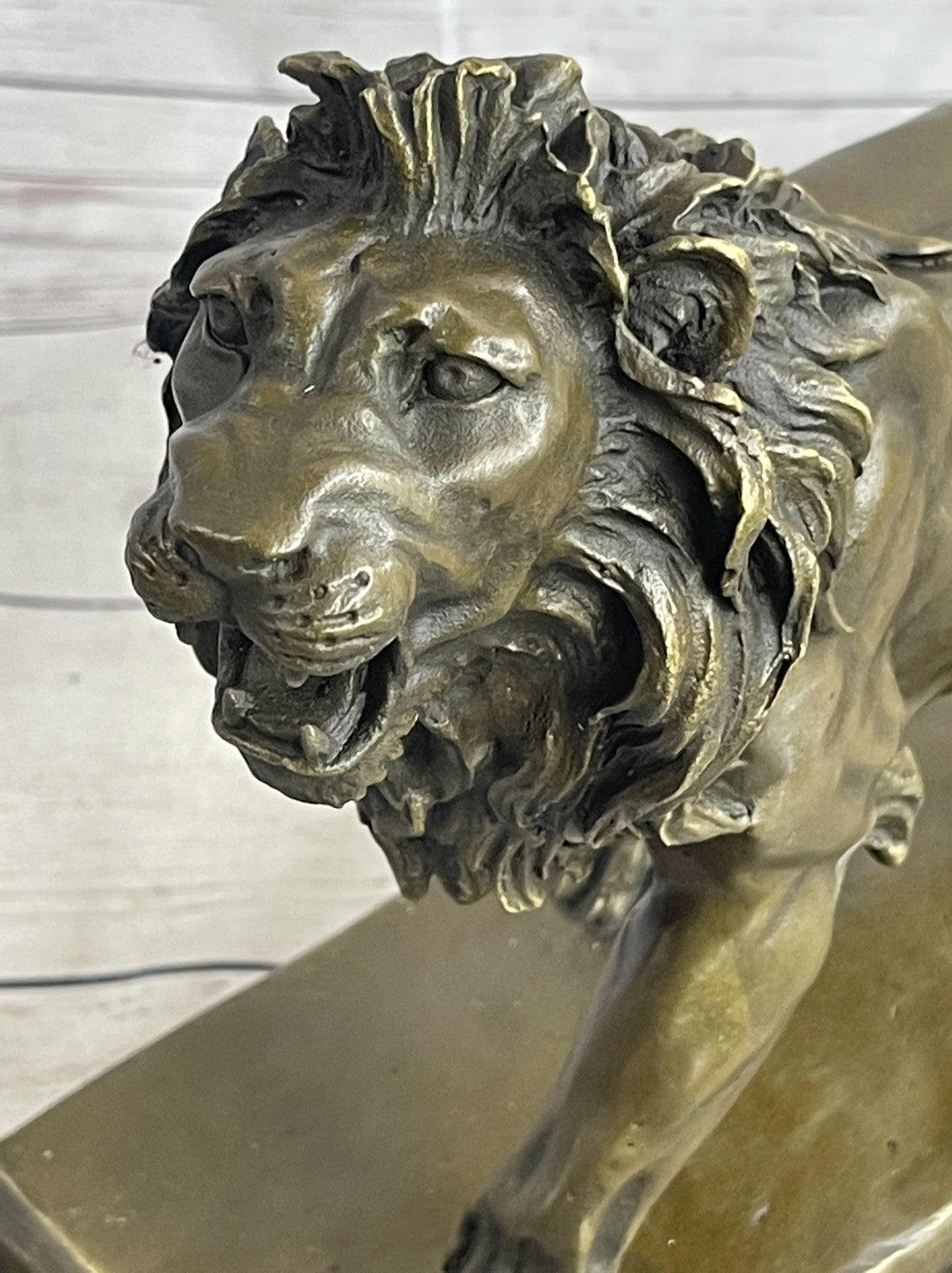 Art Figurine Deco Bronze Copper & Marble Foo Dog Lion Statue Artwork Sculpture