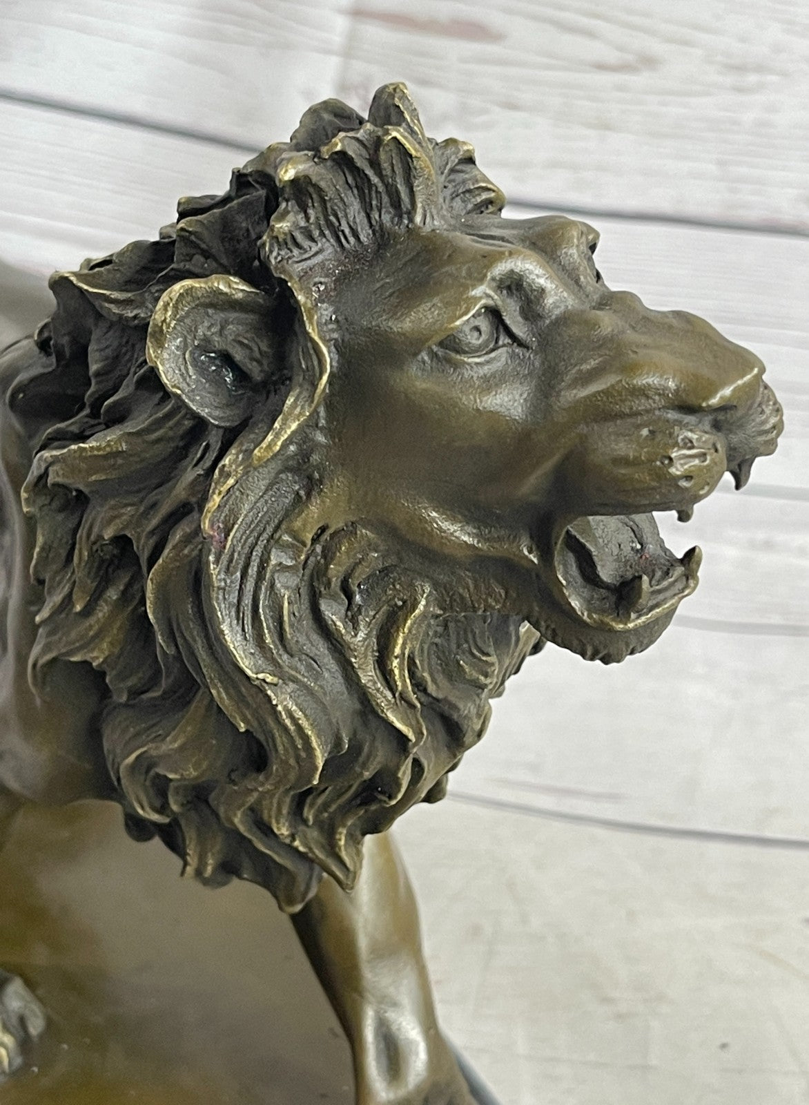 Art Figurine Deco Bronze Copper & Marble Foo Dog Lion Statue Artwork Sculpture