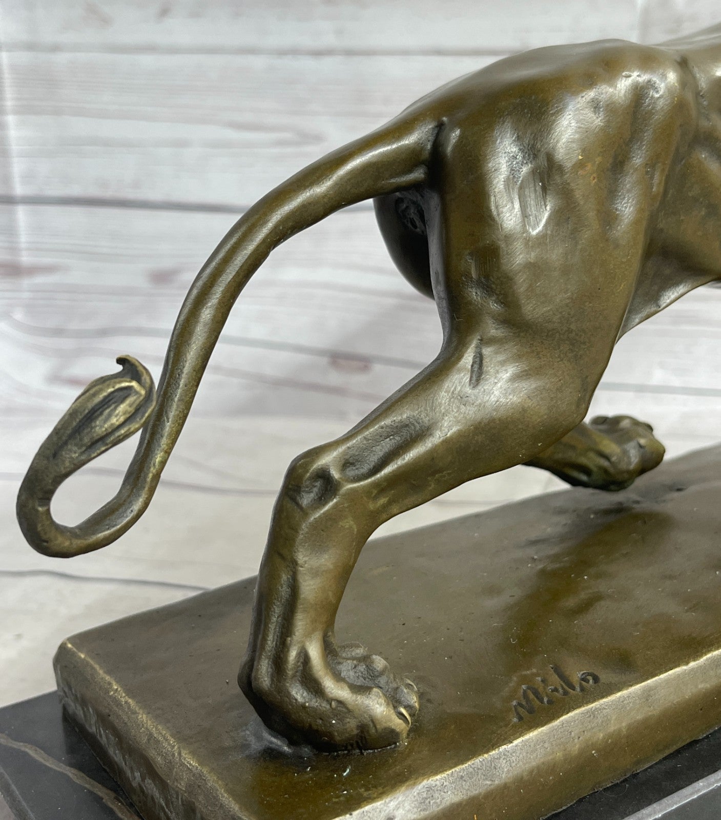 Art Figurine Deco Bronze Copper & Marble Foo Dog Lion Statue Artwork Sculpture