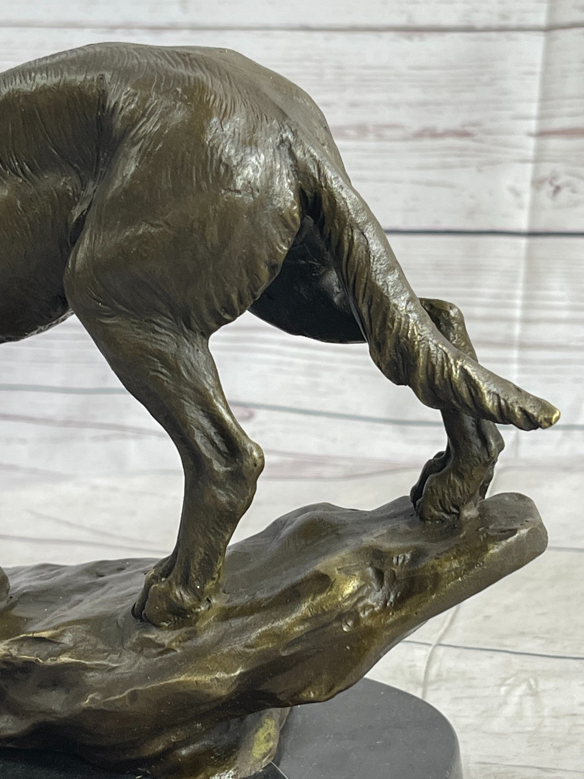 Bronze Deco Wolf protecting her cub Sculpture Marble Statue Signed Lecourtier Art