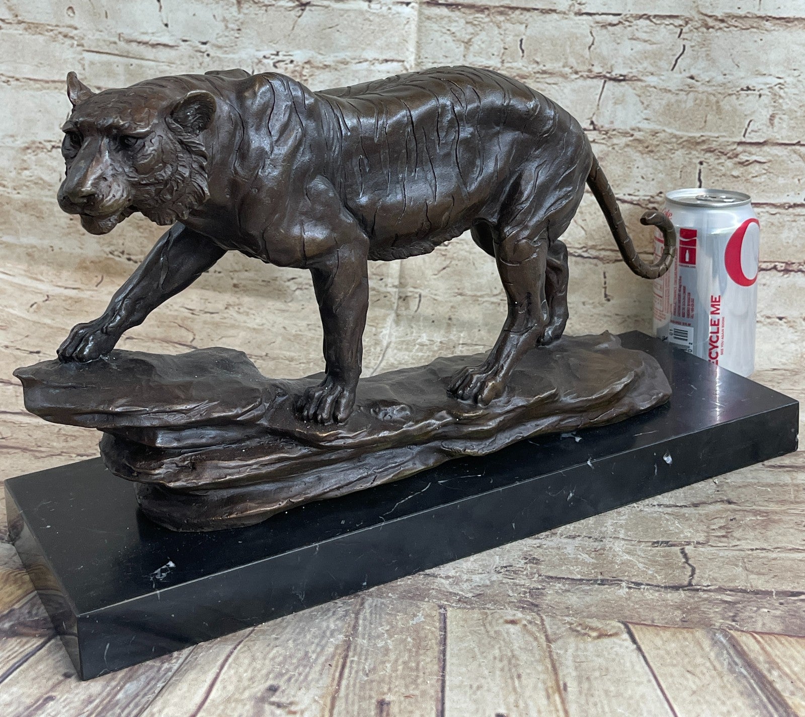 Hot Cast Art Deco African Tiger Bronze Sculpture Marble Base Wildlife Statue LRG