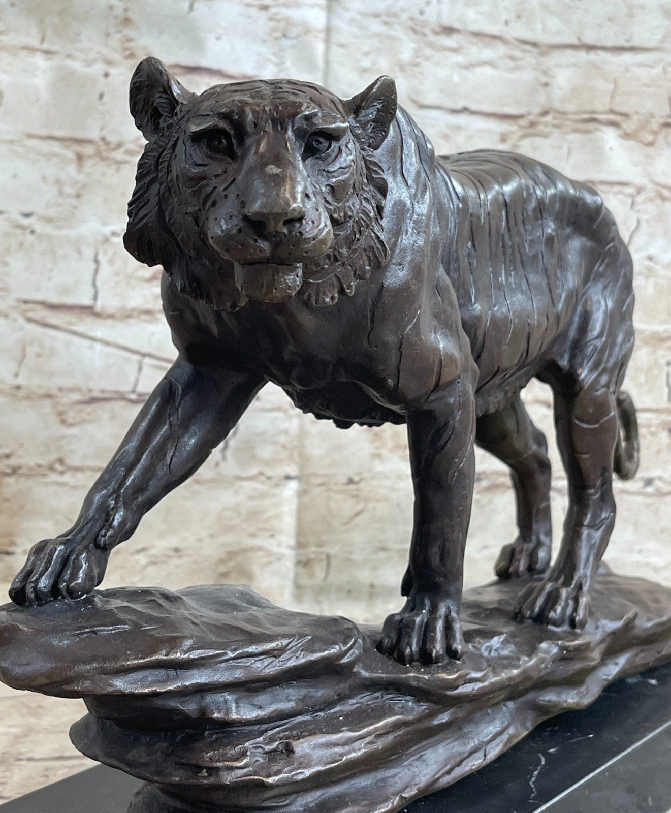 Hot Cast Art Deco African Tiger Bronze Sculpture Marble Base Wildlife Statue LRG
