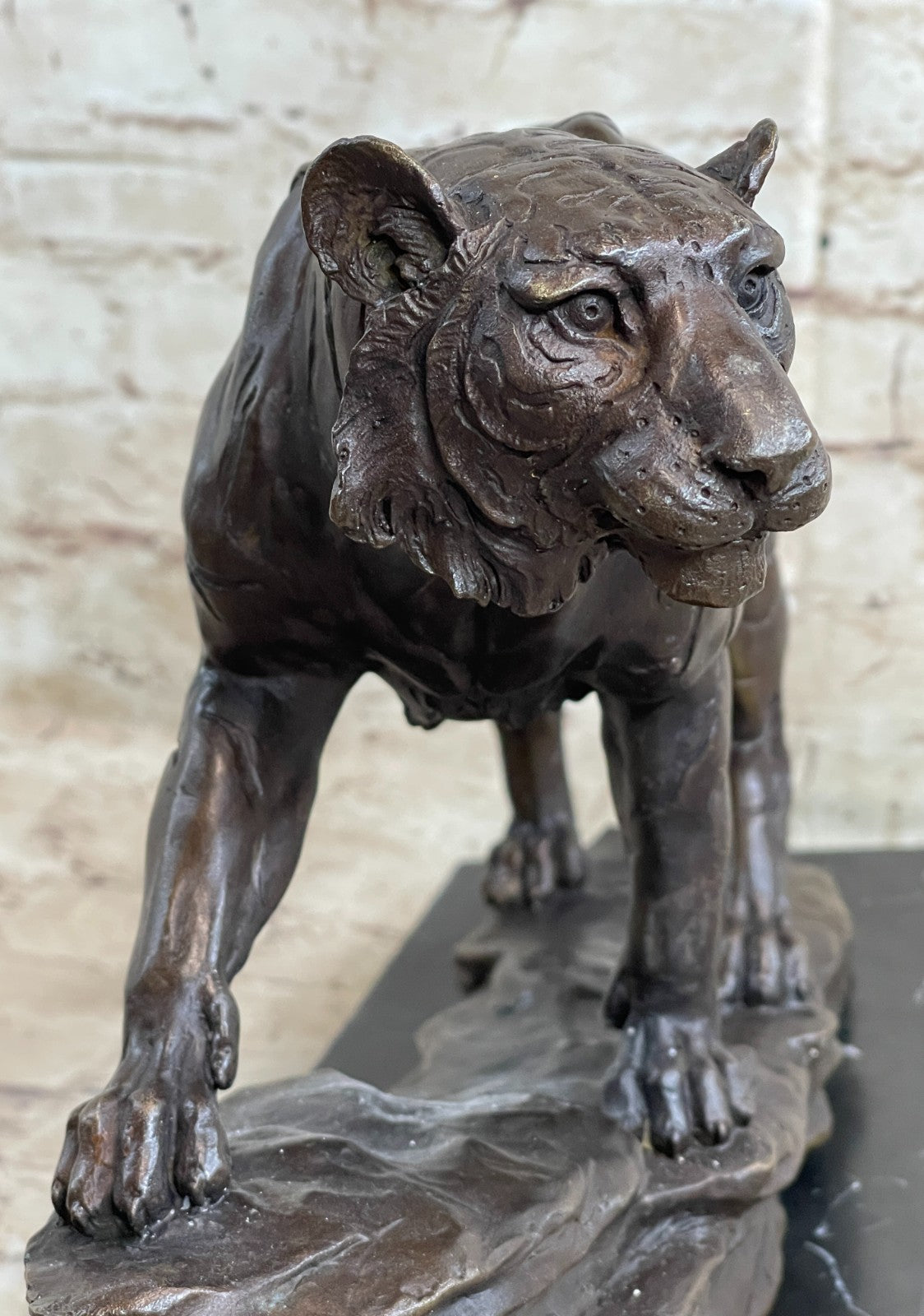 Hot Cast Art Deco African Tiger Bronze Sculpture Marble Base Wildlife Statue LRG