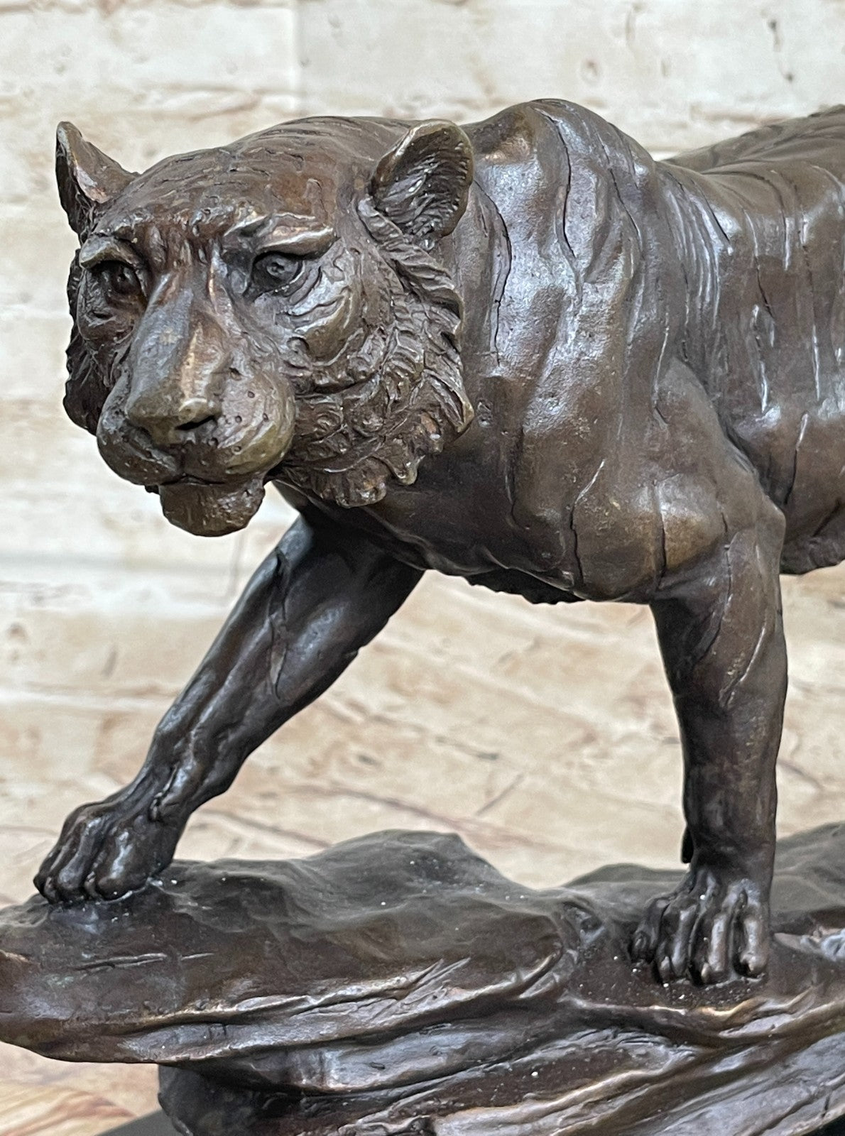 Hot Cast Art Deco African Tiger Bronze Sculpture Marble Base Wildlife Statue LRG