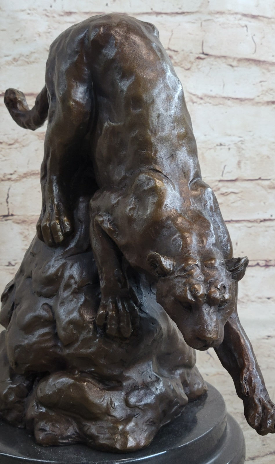 Handcrafted Wildlife Animal Jaguar Cougar Bronze Museum Quality Artwork Figure