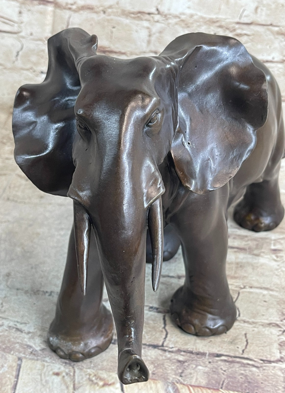 Solid Bronze Baby Elephant Walking Infant Elephant in Italian Green Bronze Figure