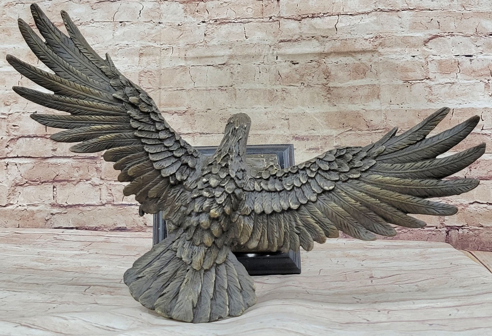 American Bald Eagle in Flight Bronze Sculpture on Marble Base Original 16" x 18"