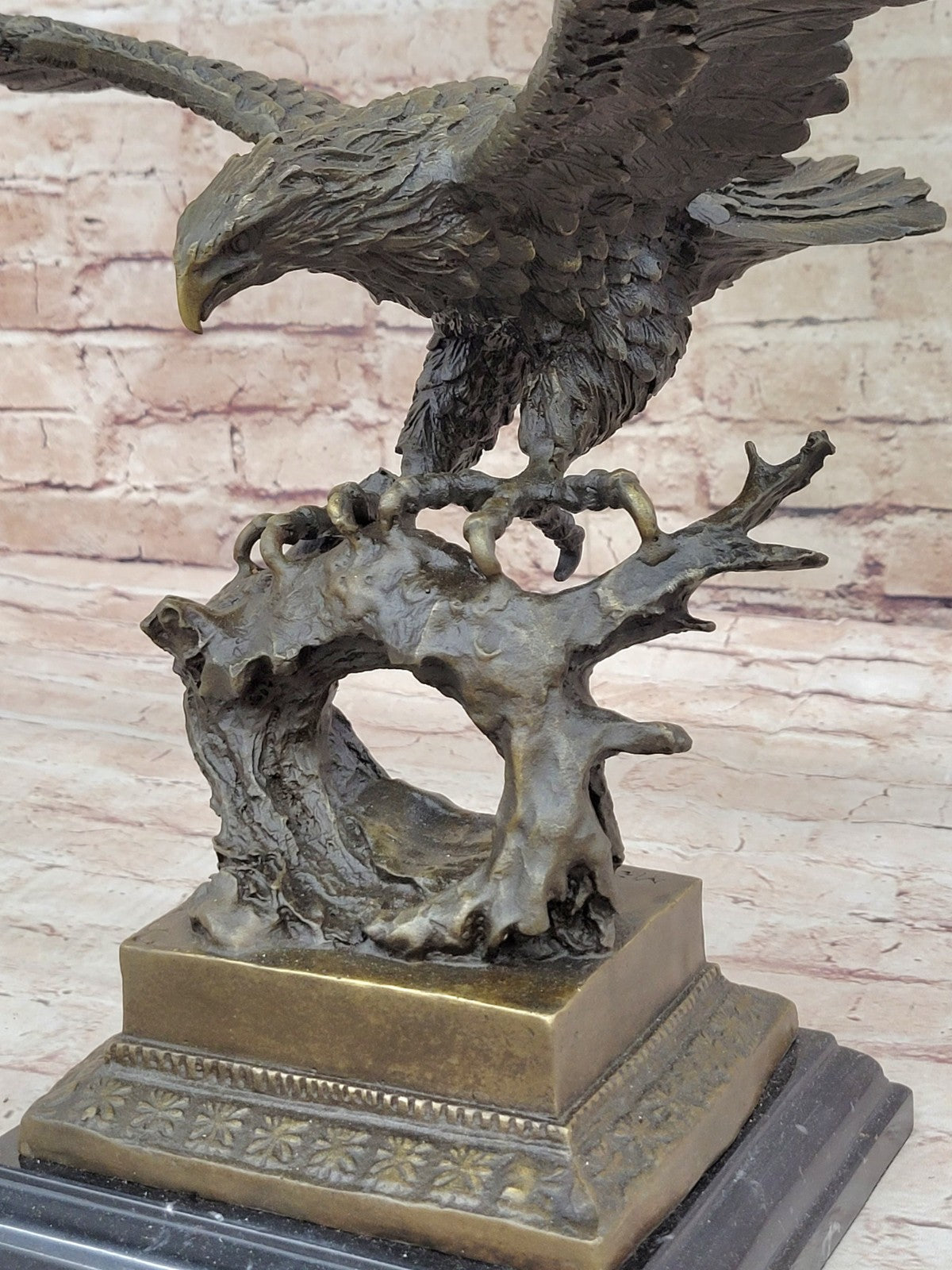 American Bald Eagle in Flight Bronze Sculpture on Marble Base Original 16" x 18"