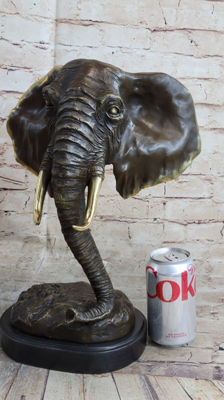 Genuine Bronze Metal Statue Marble Head Elephant Safari Sculpture Figurine