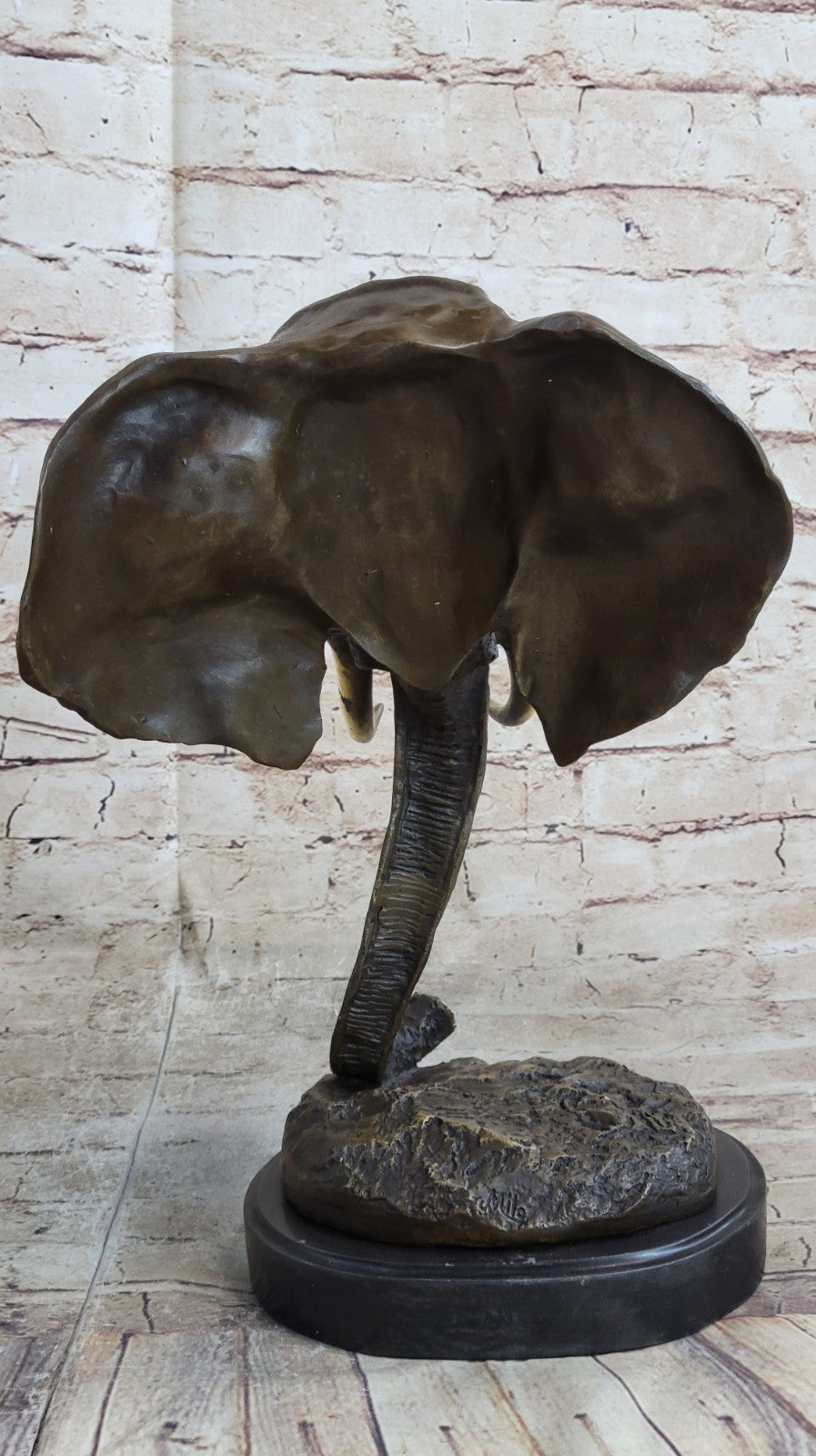 Genuine Bronze Metal Statue Marble Head Elephant Safari Sculpture Figurine