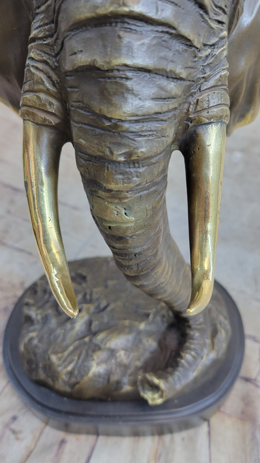 Genuine Bronze Metal Statue Marble Head Elephant Safari Sculpture Figurine