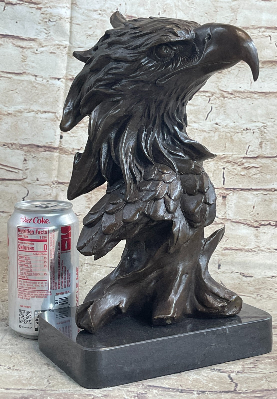 Magnificent Bronze Eagle with Dark Patina on Marble Base by Miguel Lopez