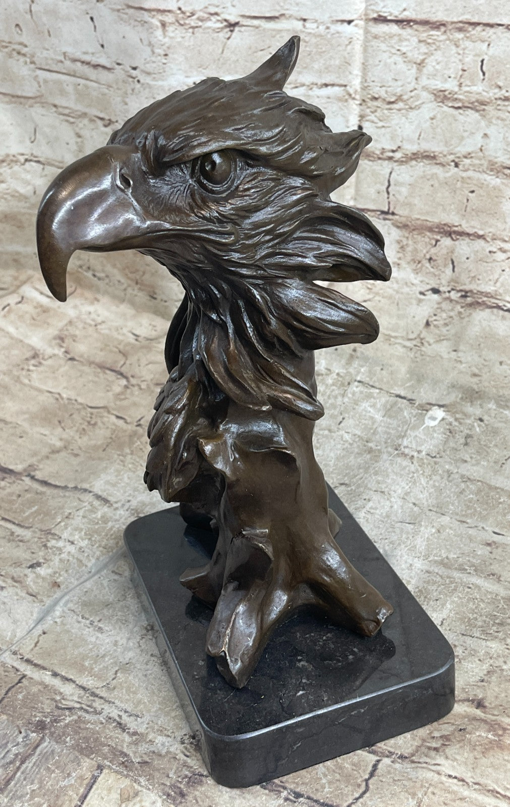 Magnificent Bronze Eagle with Dark Patina on Marble Base by Miguel Lopez