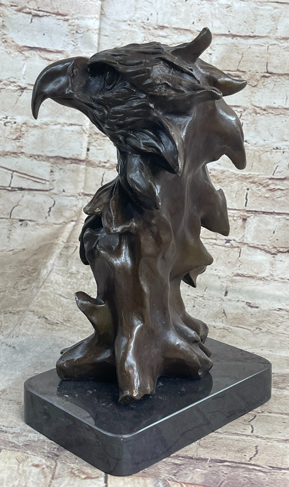 Magnificent Bronze Eagle with Dark Patina on Marble Base by Miguel Lopez