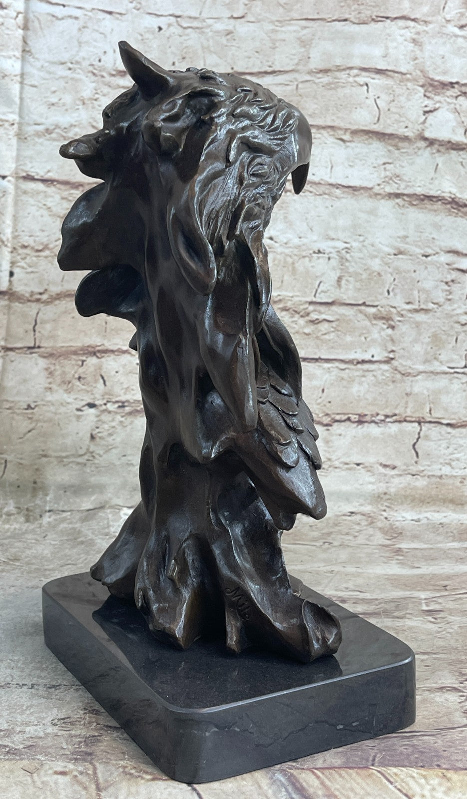 Magnificent Bronze Eagle with Dark Patina on Marble Base by Miguel Lopez