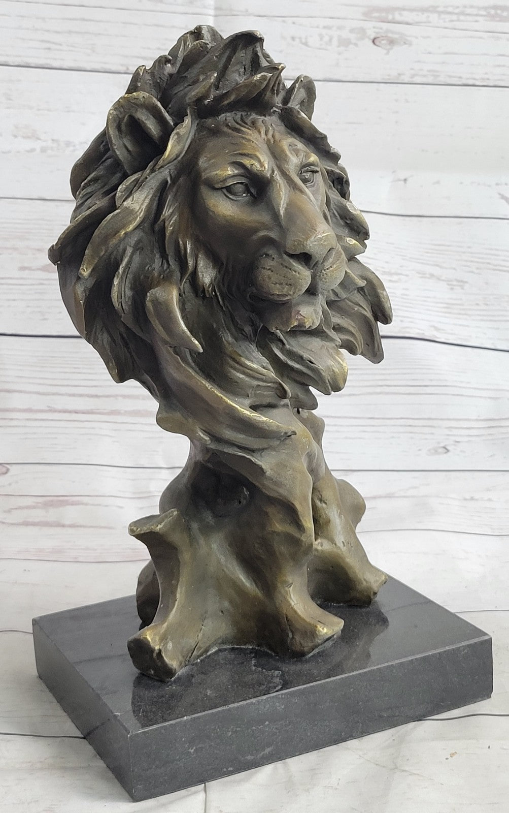 European Bronze Foo Fu Dog Guardion Door African Lion Leo Head Mask Statue
